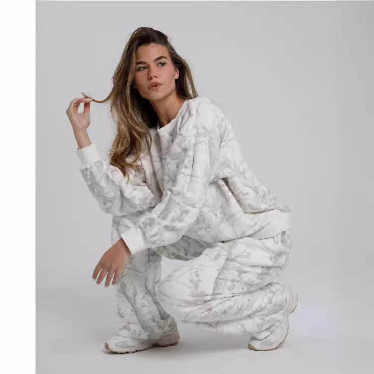 Autumn Winter Two Piece Sets Women Camouflage Hoodie Maple Leaf Print Sweatshirt Suit Sports Hoodie Sportswear - cas7m