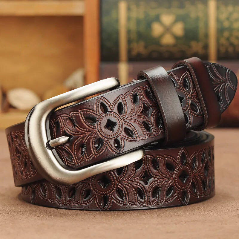 New Belt Hollow Pattern Belt Ladies Trend Waistband Genuine Woman Belt Vintage Pin Buckle Strap Jeans - cas7m