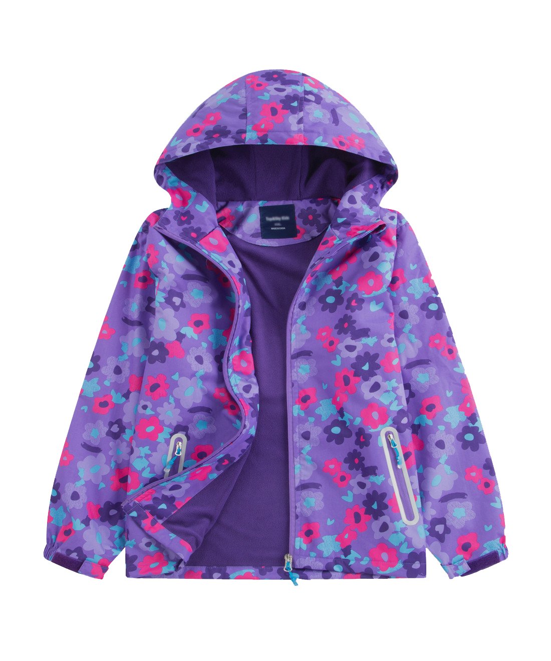 M2C Girls Hooded Violet Floral Windproof Fleece Jacket