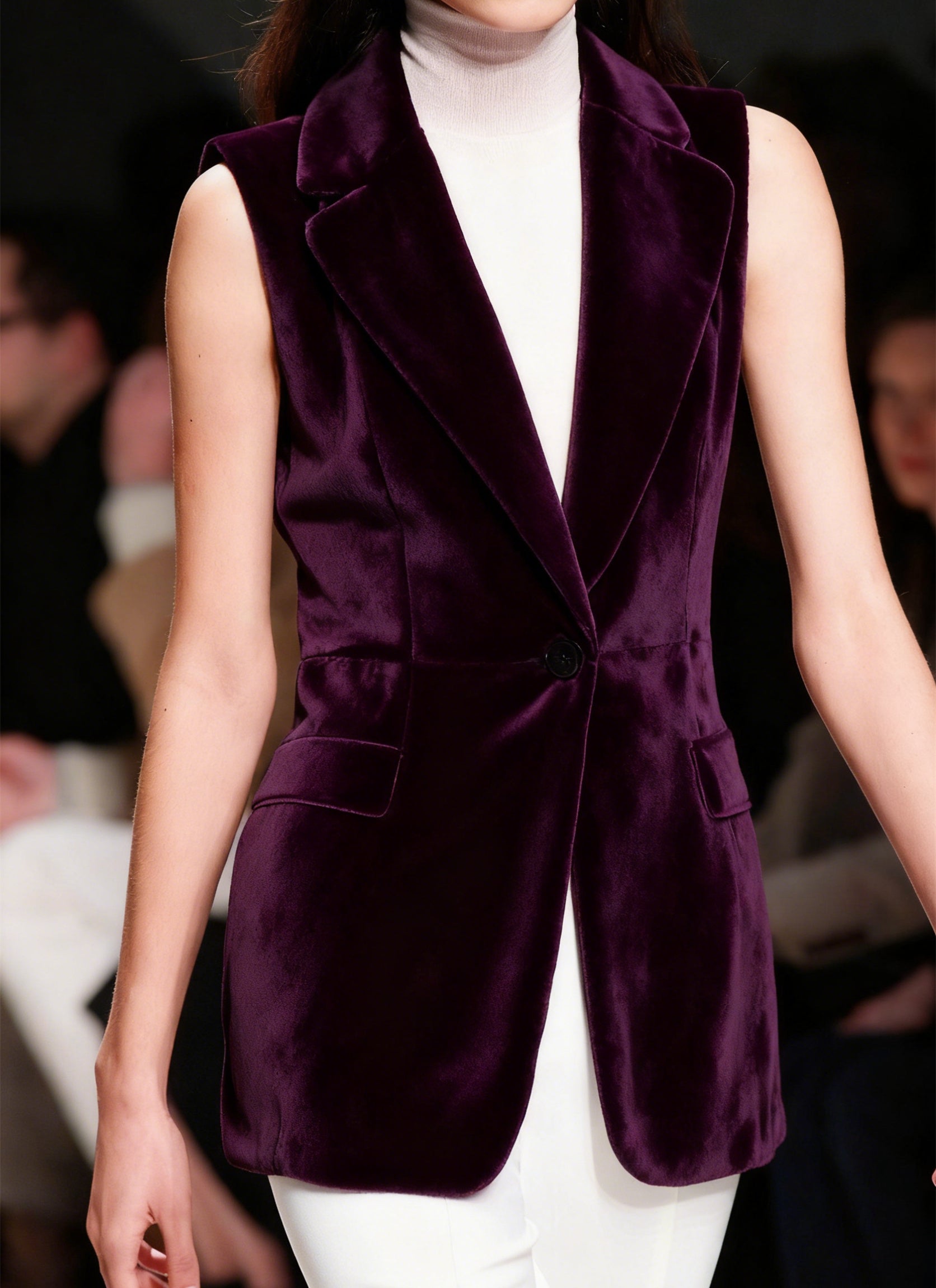 Casual Collared Single-button Slim-fit Velvet Sleeveless Vest - cas7m