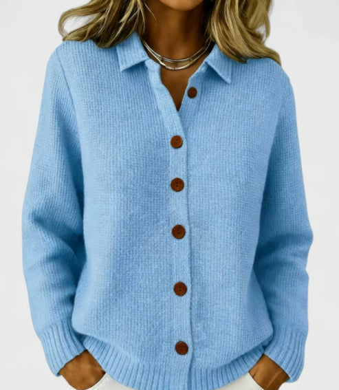 Button-knitted Lapel Sweater Cardigan Coat For Women - cas7m