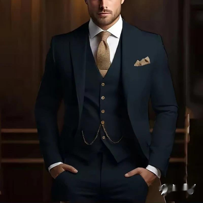 Men's High-grade Gentleman Temperament Slim Suit Three-piece Suit - cas7m