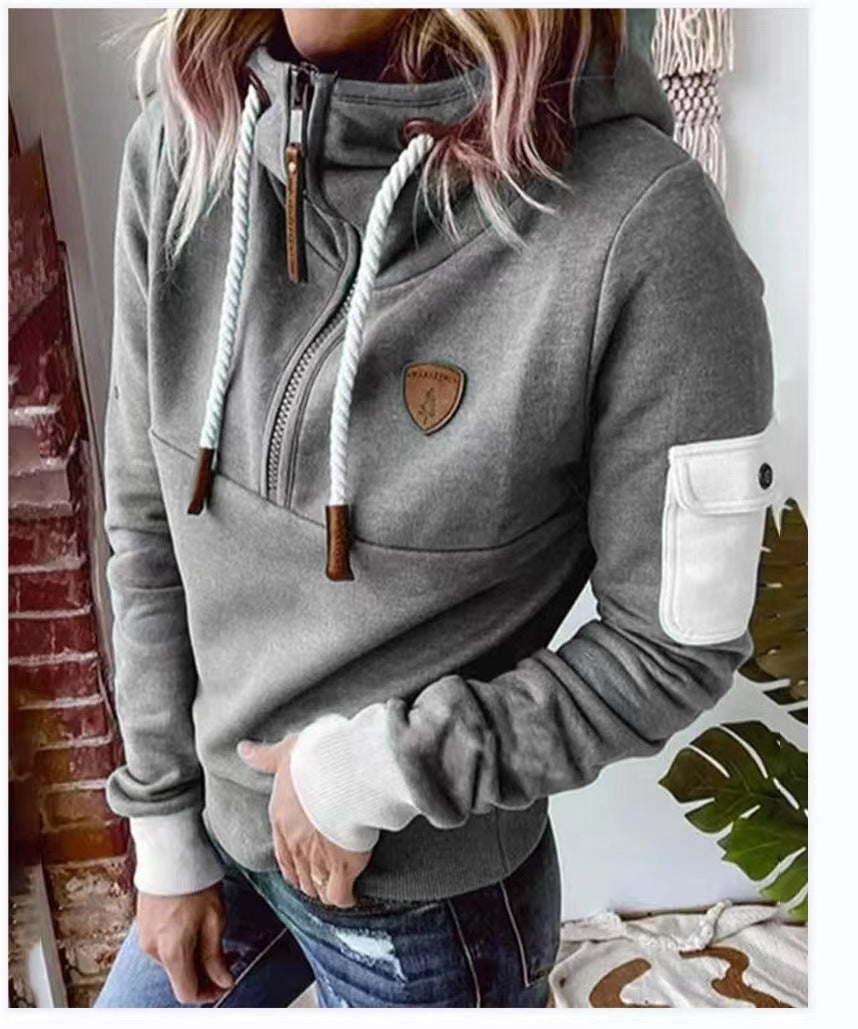 Half Zipper Patchwork Sweater Women - cas7m
