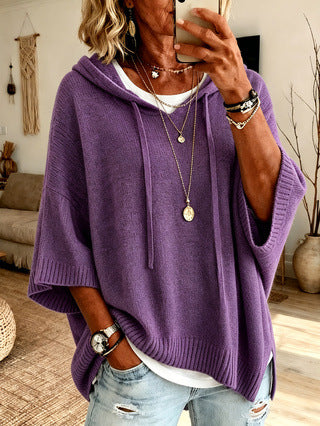 Womens Knitted New-Style Hooded Drawstring Sweater - cas7m