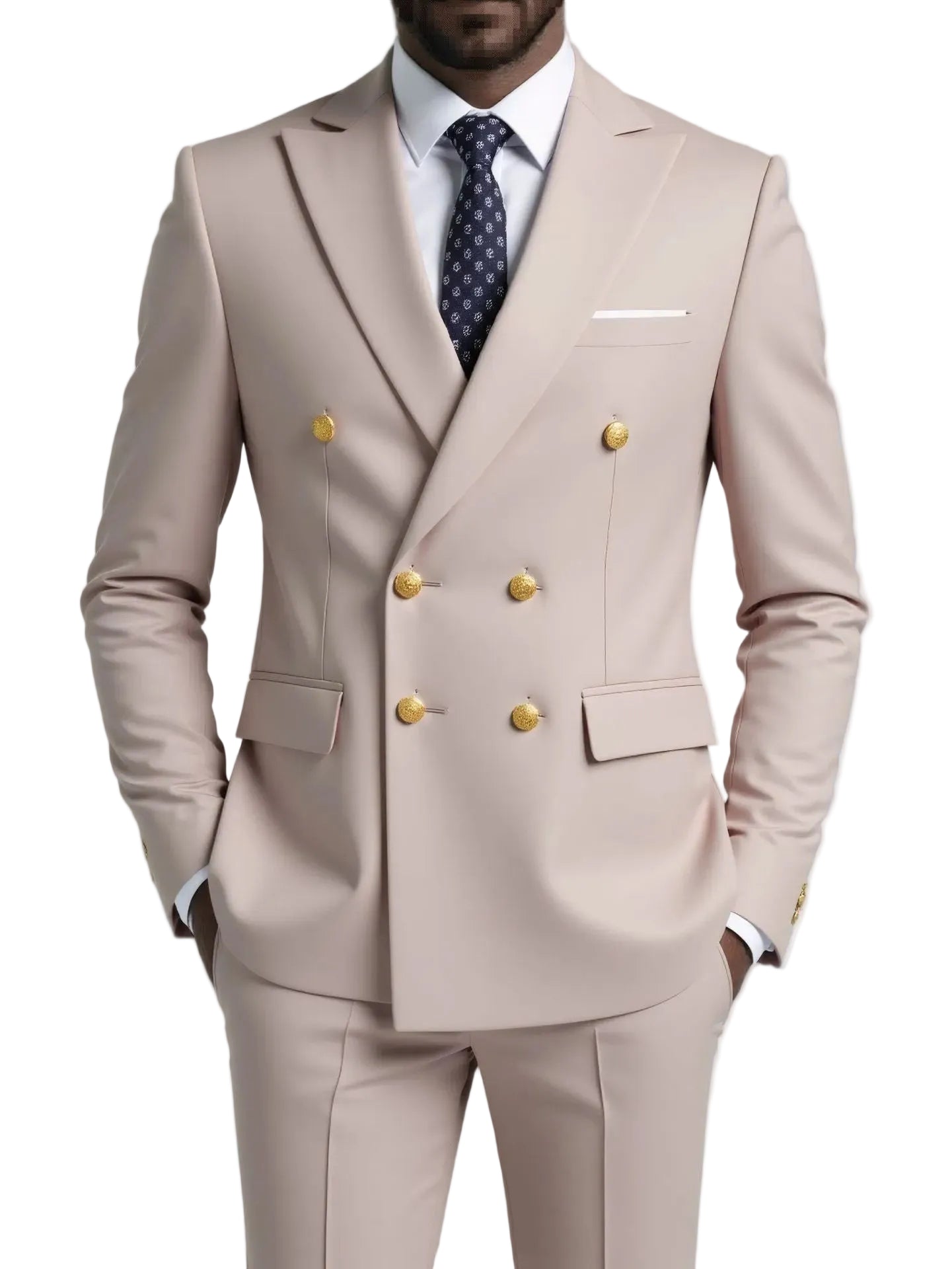 Business Non-Iron Two-Piece Suit With Double-Breasted Gold Buttons - cas7m