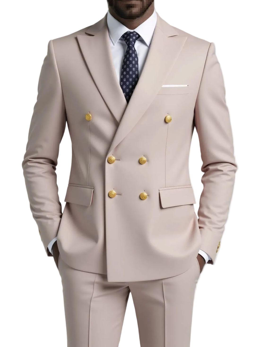 Business Non-Iron Two-Piece Suit With Double-Breasted Gold Buttons - cas7m