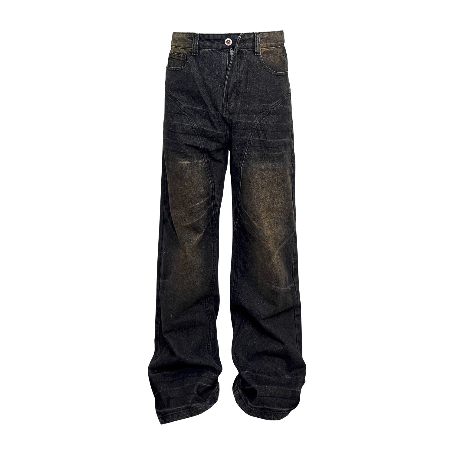 Washed Straight Dirty Mud Textured Deconstructed Jeans - cas7m