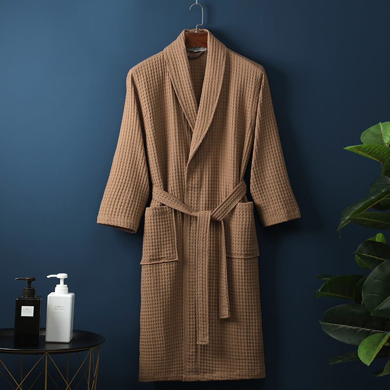 Pure Cotton Bathrobe Long Waffle All Cotton Nightgown - cas7m