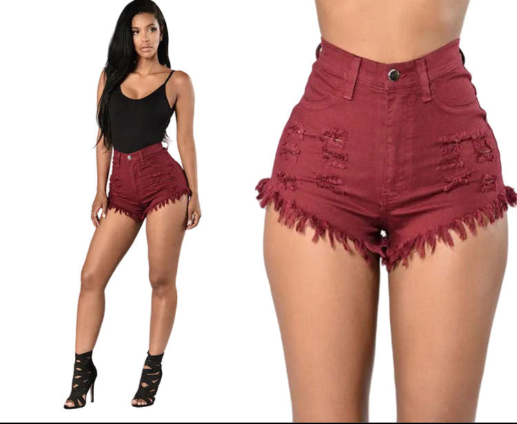 Stretch Sexy Frayed Denim Shorts Women's Hot Pants - cas7m