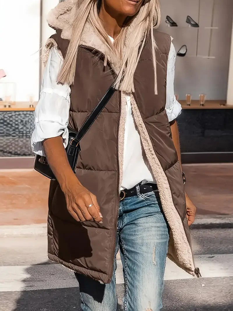 Hooded Double-sided Slim Fit Elegant Cardigan Vest - cas7m