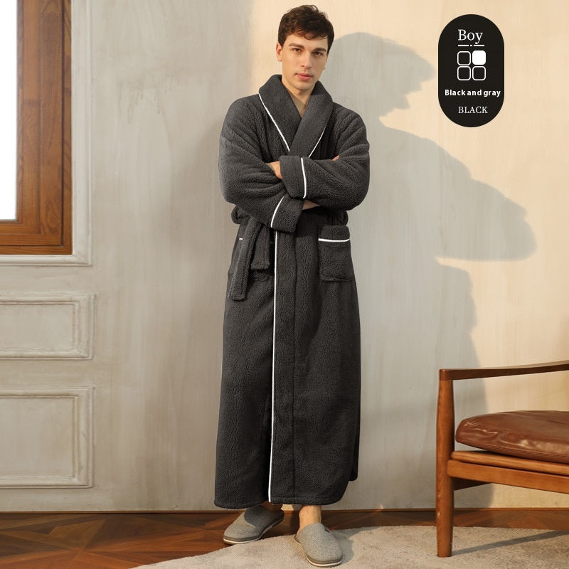 Autumn And Winter Thickened Cotton Velvet Nightgown Men's Winter Plus-sized Plus Size Light Luxury Couple Bathrobe Women's Extended Pajamas - cas7m