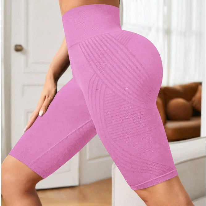 Seamless High Waist Yoga Pants Hip Lifting Peach Hip Fifth Pants - cas7m