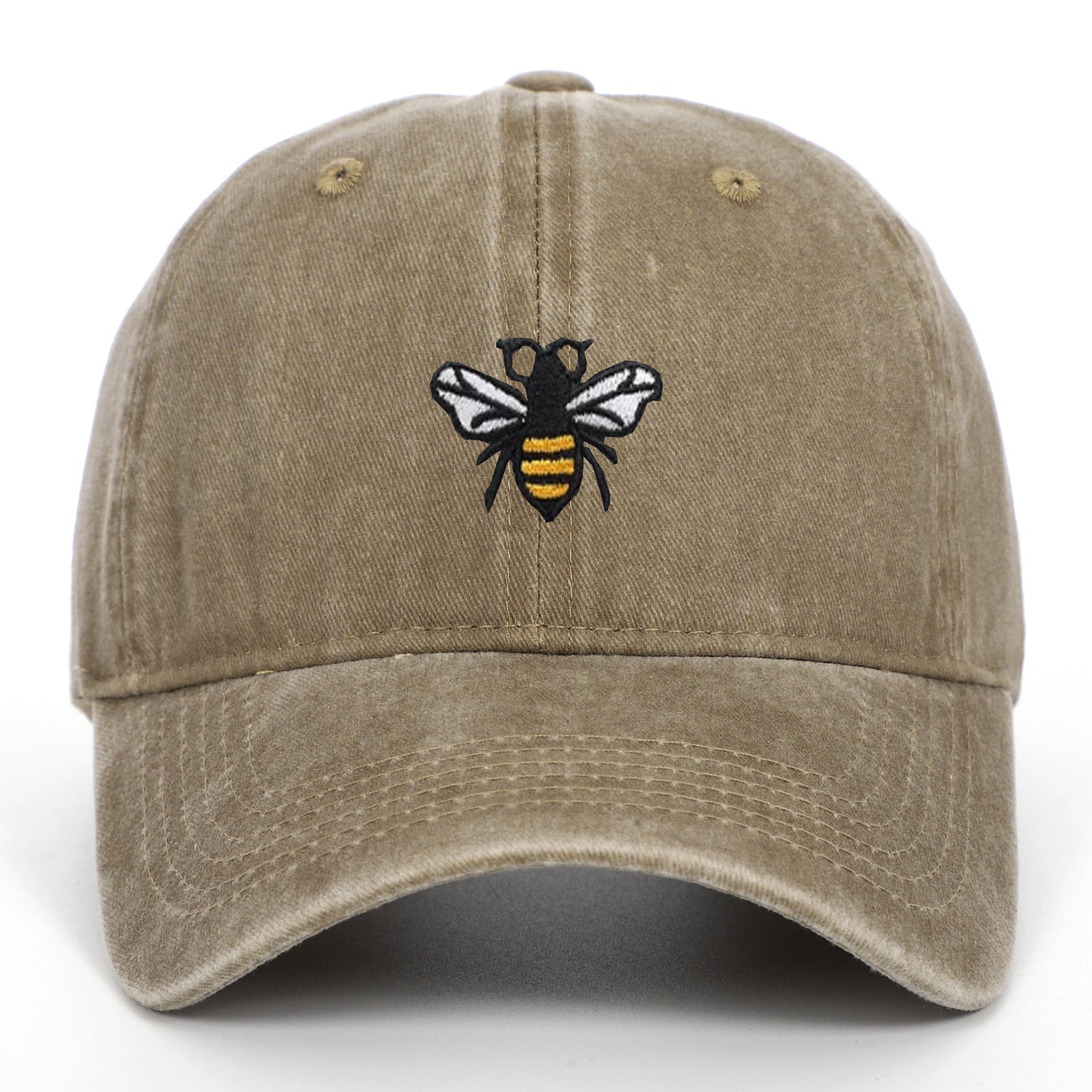 Bee Embroidery Baseball Cap Vintage Worn Looking Washed-out - cas7m