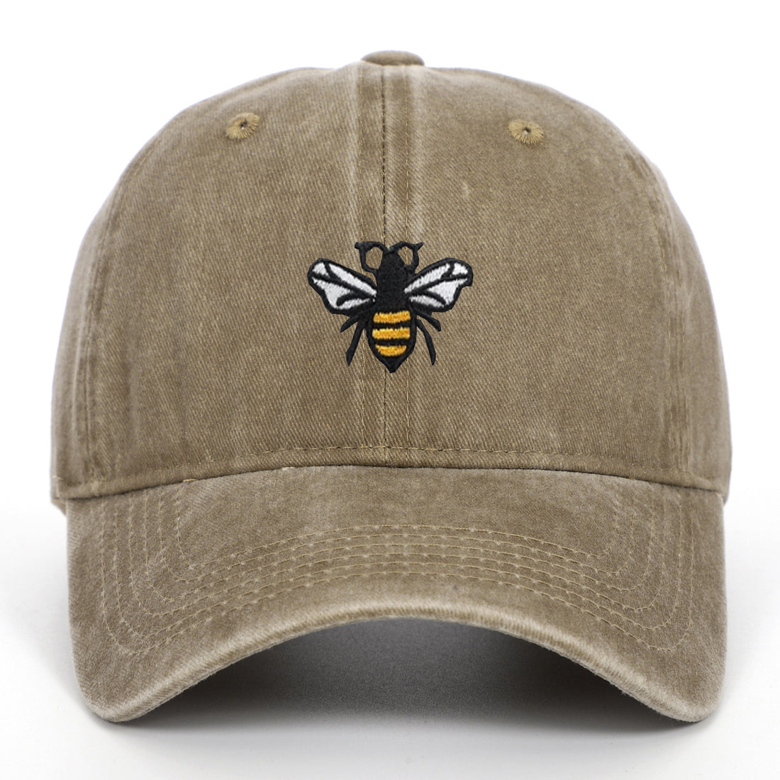 Bee Embroidery Baseball Cap Vintage Worn Looking Washed-out - cas7m