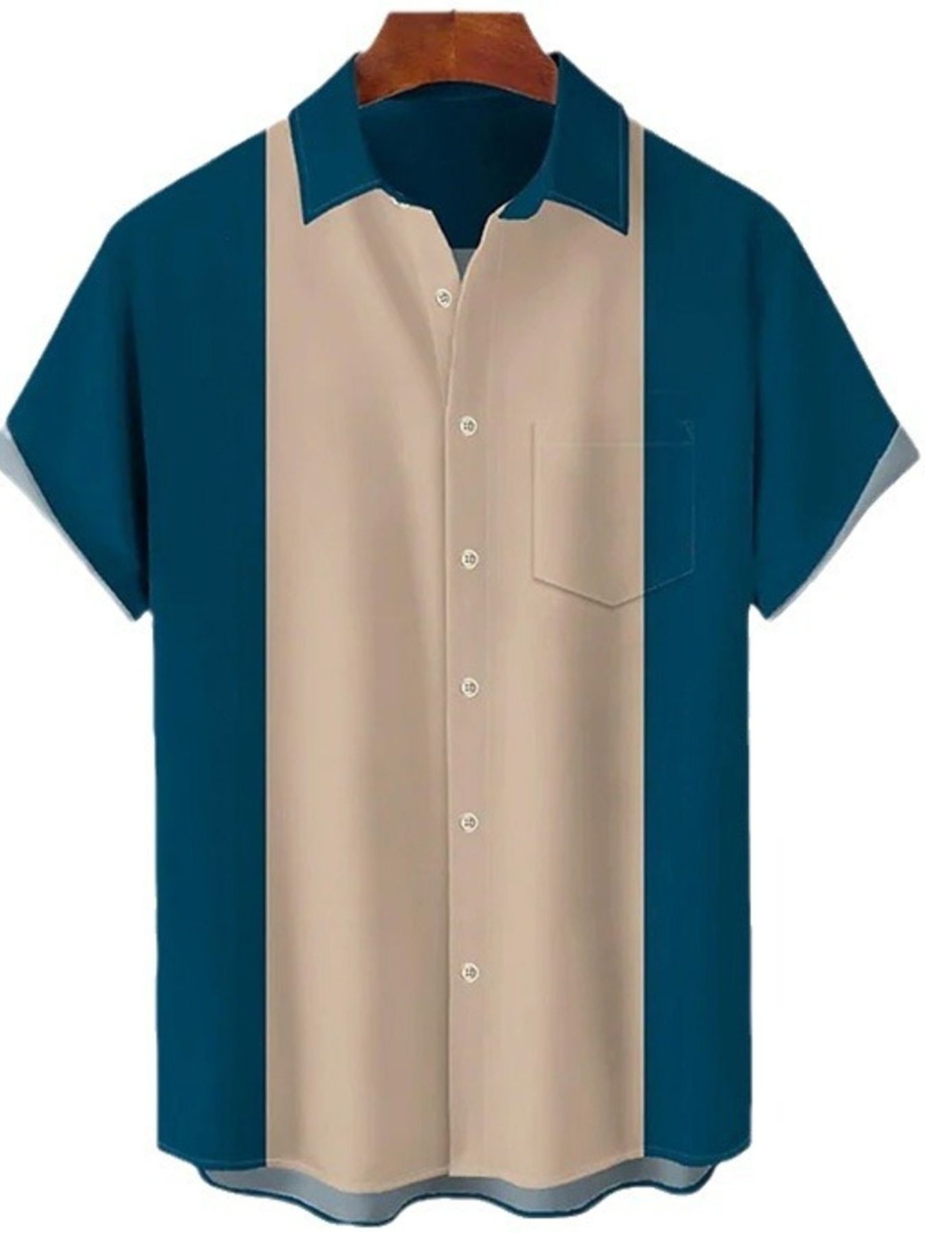 Men's Full Size Color Block Short Sleeve Shirt Plus Size - cas7m