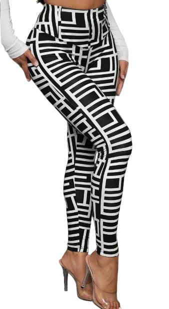 Casual Women Geometric Print Knitted Leggings - cas7m