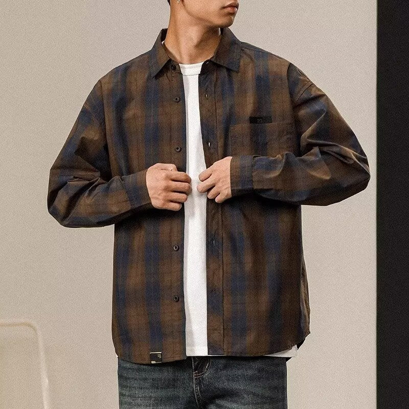 Men's Retro Casual Simple Plaid Shirt - cas7m