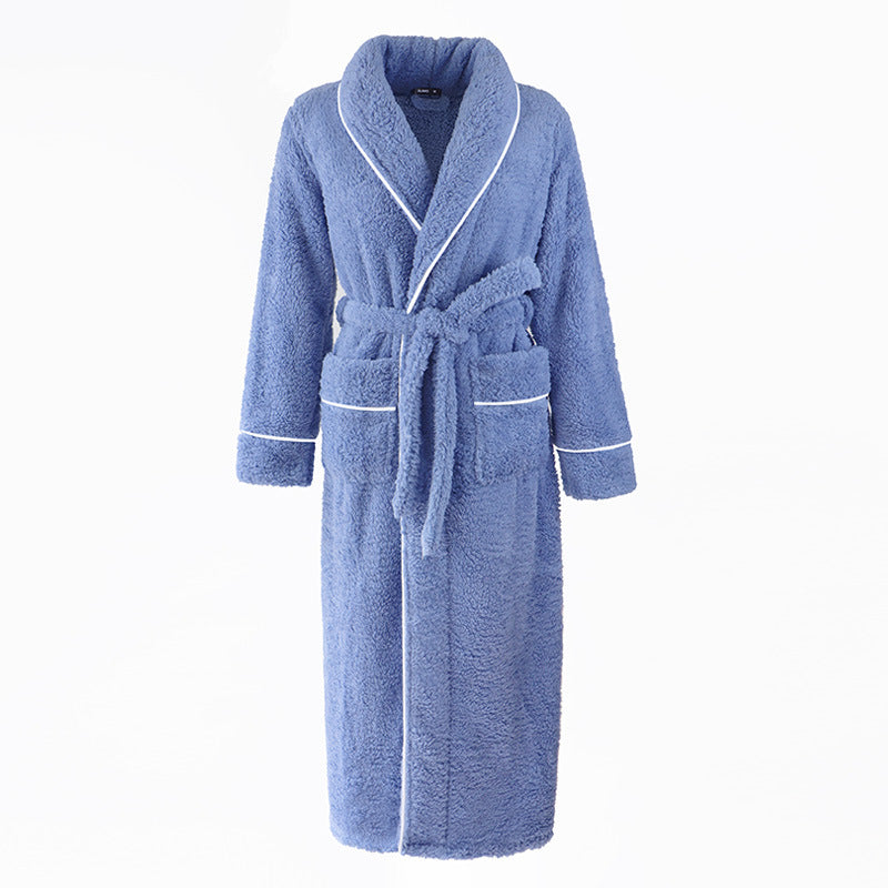 Autumn And Winter Thickened Cotton Velvet Nightgown Men's Winter Plus-sized Plus Size Light Luxury Couple Bathrobe Women's Extended Pajamas - cas7m