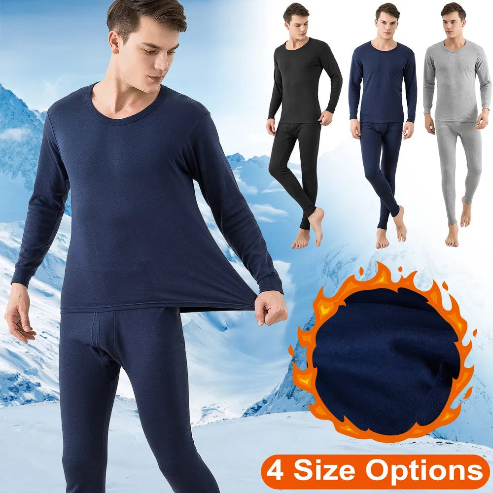 Men Thermal Underwear Set Long Johns Pants Long Sleeve Soft Underwear Kit Top Bottom Winter Sports Suits - cas7m