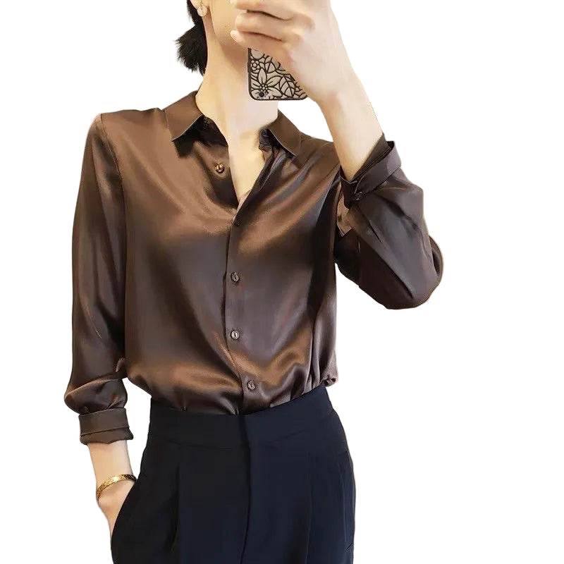 Women's Long-sleeved Satin Shirt - cas7m