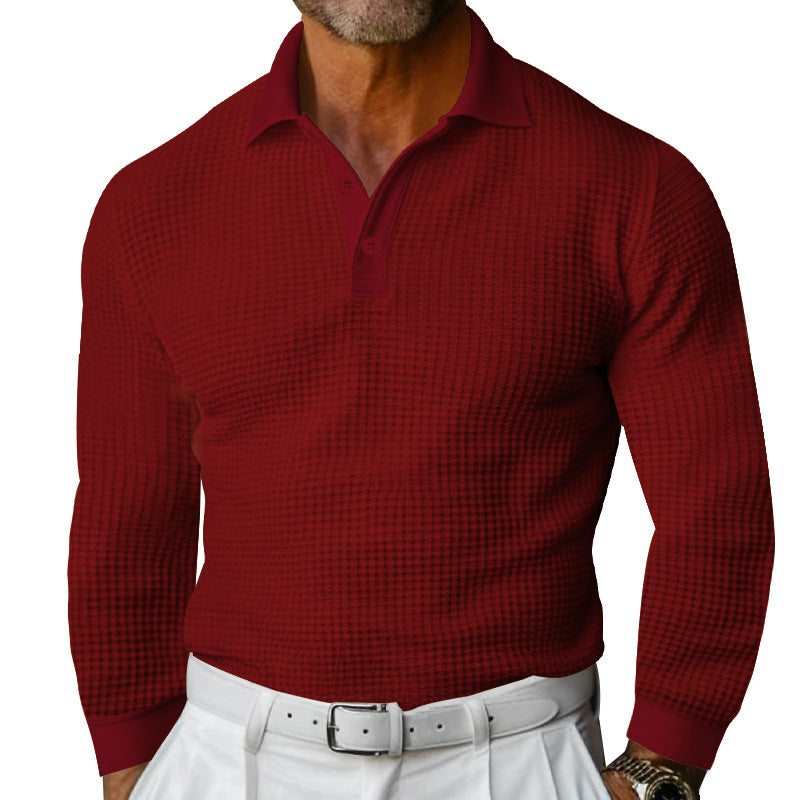 Lapel Button Long Sleeve Vacation Casual T-shirt - cas7m