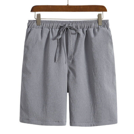 Cotton-linen Shorts Japanese-style Solid-color Casual Drawstring Beach Pants For Men - cas7m