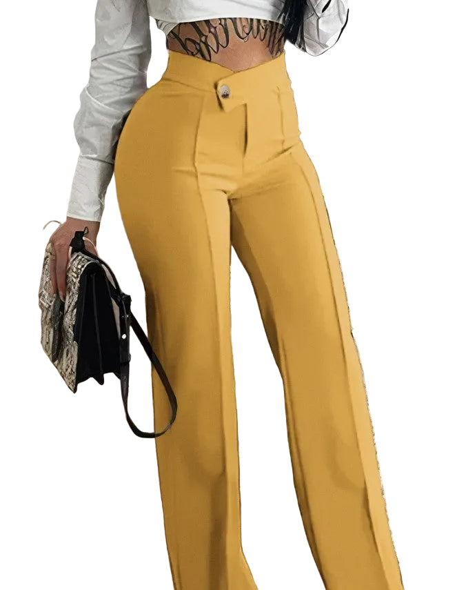 Slim Straight-leg Pants With Buckle Fashion Solid Color Trousers For Womens Clothing - cas7m