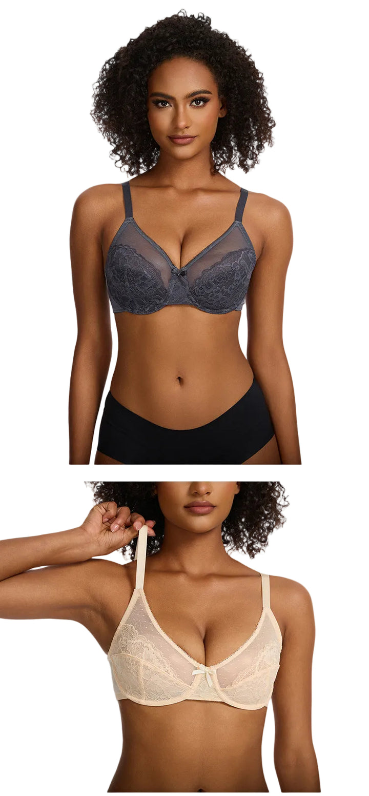 Ultra-Thin Mesh Nylon Bra with Fixed Straps - Skin, Black, Gray - cas7m