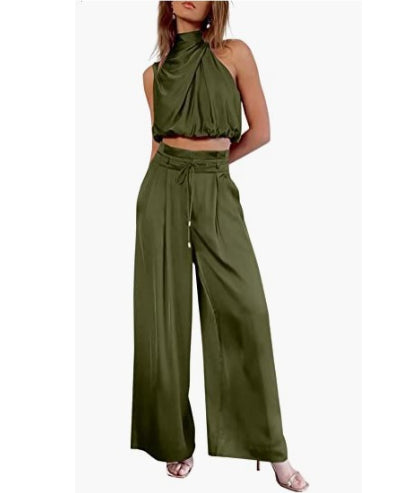 Women's Fashion Tops Wide-leg Pants Suit - cas7m