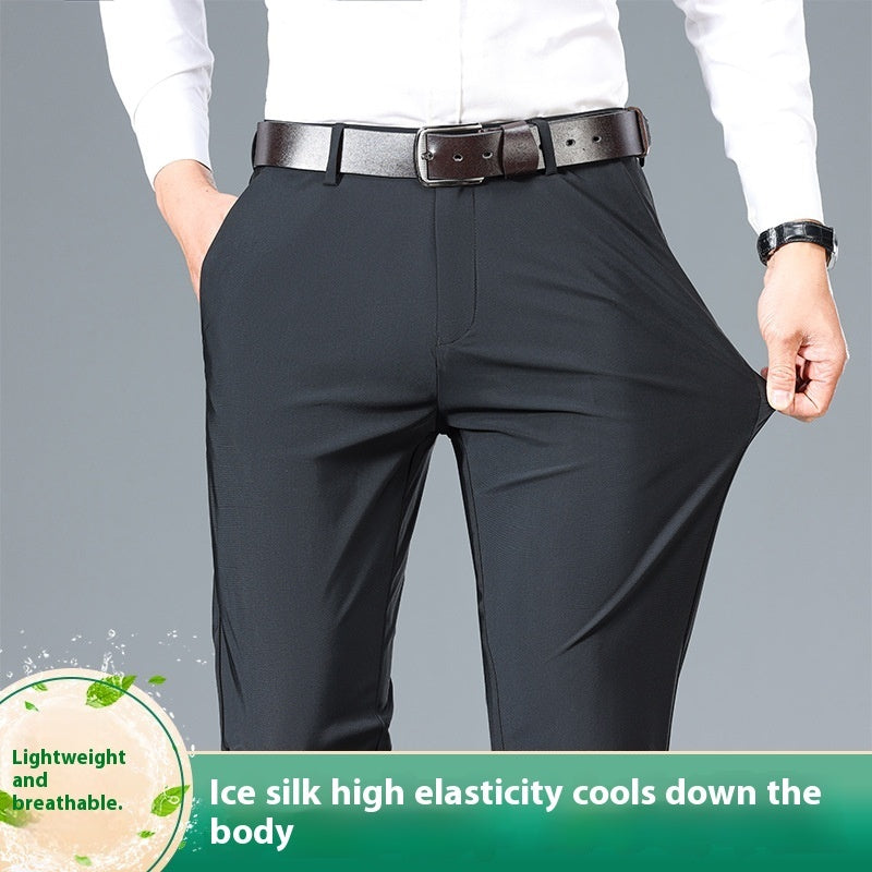 Men's High Elastic Jinammonia Ice Silk Casual Pants - cas7m