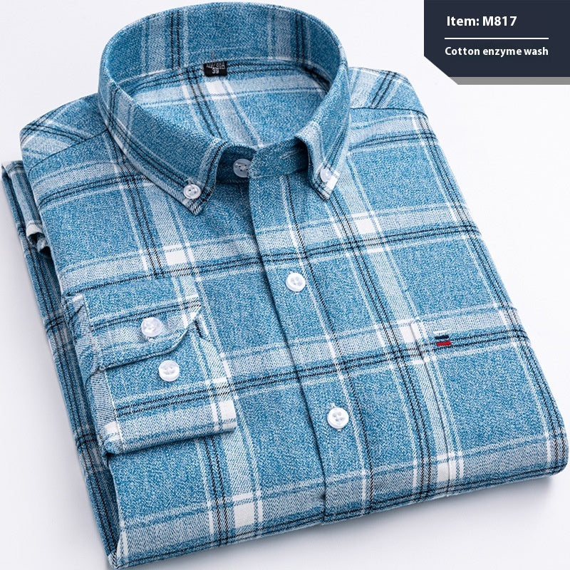 Cotton Long-sleeved Shirt Plaid Business Slim Fit - cas7m