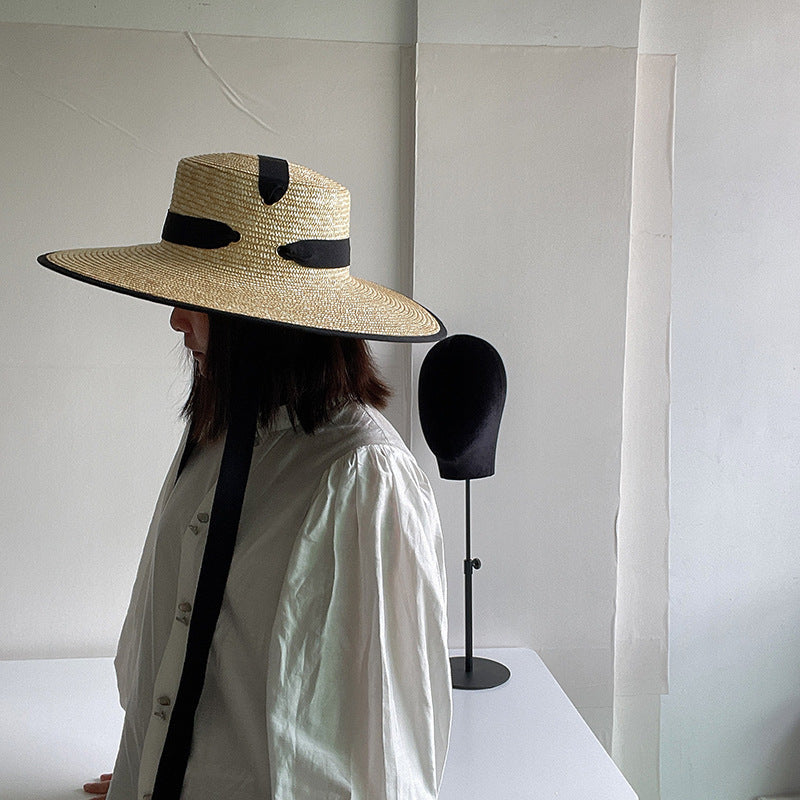 French Vintage Big Brim Strap Hat - cas7m