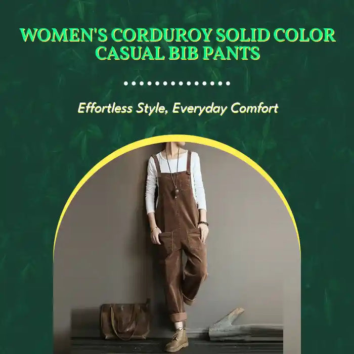 Women's Corduroy Solid Color Casual Bib Pants by@Outfy