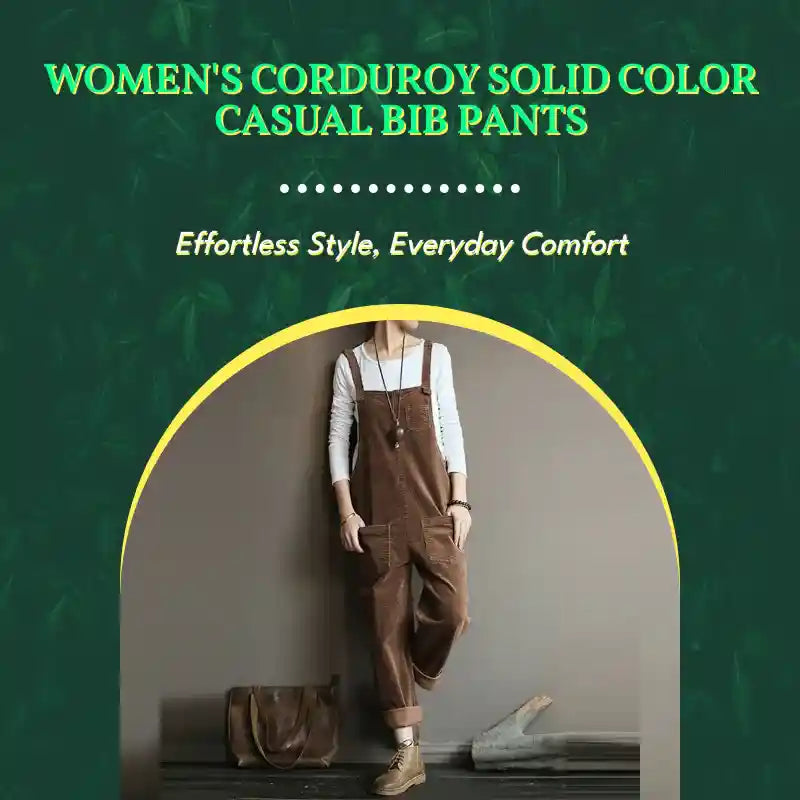 Women's Corduroy Solid Color Casual Bib Pants by@Outfy